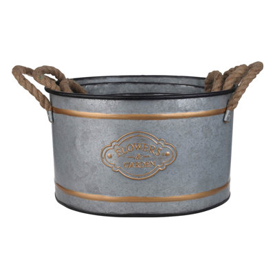 3 Metal Decorative Pots With Rope Handles And Gold Ornament Detail, Grey Multi - Tint, Space Saving Storage Option, 4.2 Lbs Of Nesting Details, Multi, Galvanized Metal, Cottage Aesthetic, Storage,