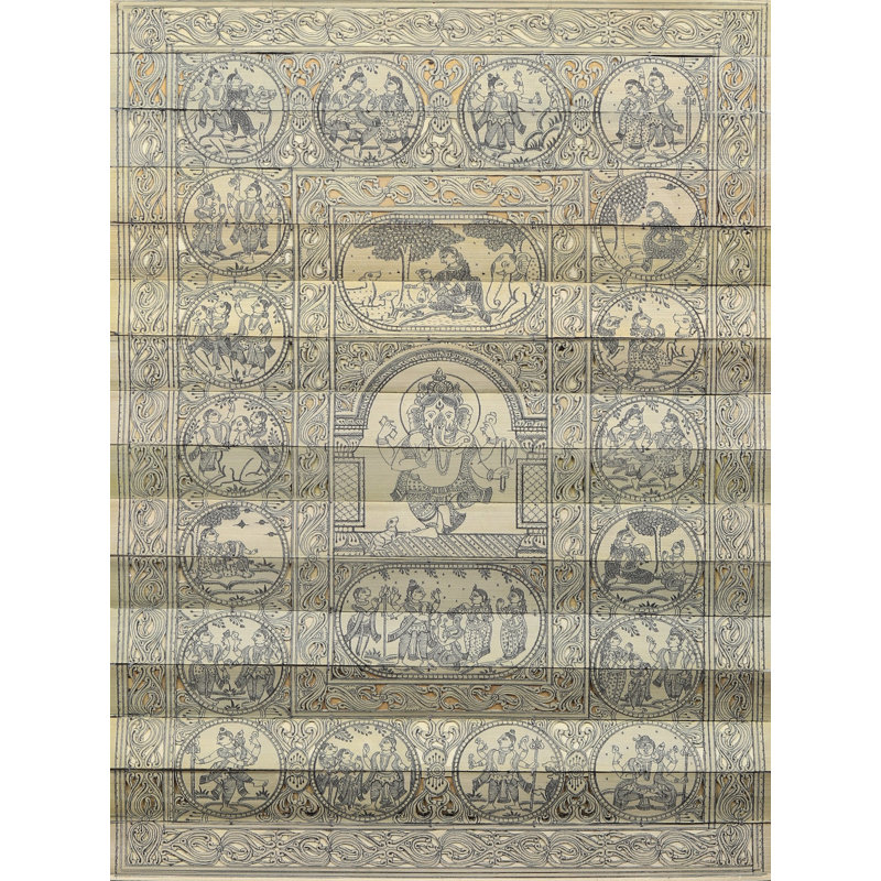 Époque de l'histoire de lord Ganesha, feuille de palmier par Purna Chandra, art mural indien spirituel indien H 19 po x l 14 po