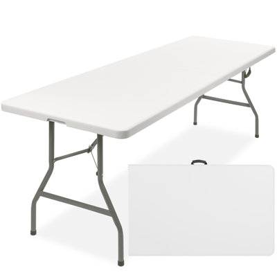 8ft Plastic Folding Table, Indoor Outdoor Heavy Duty Portable w/ Handle, Lock for Picnic