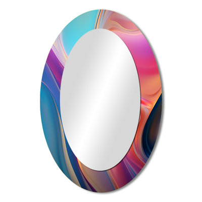 Transitional Pink And Blue Shapes V - Pink Modern Oval Wall Mirror