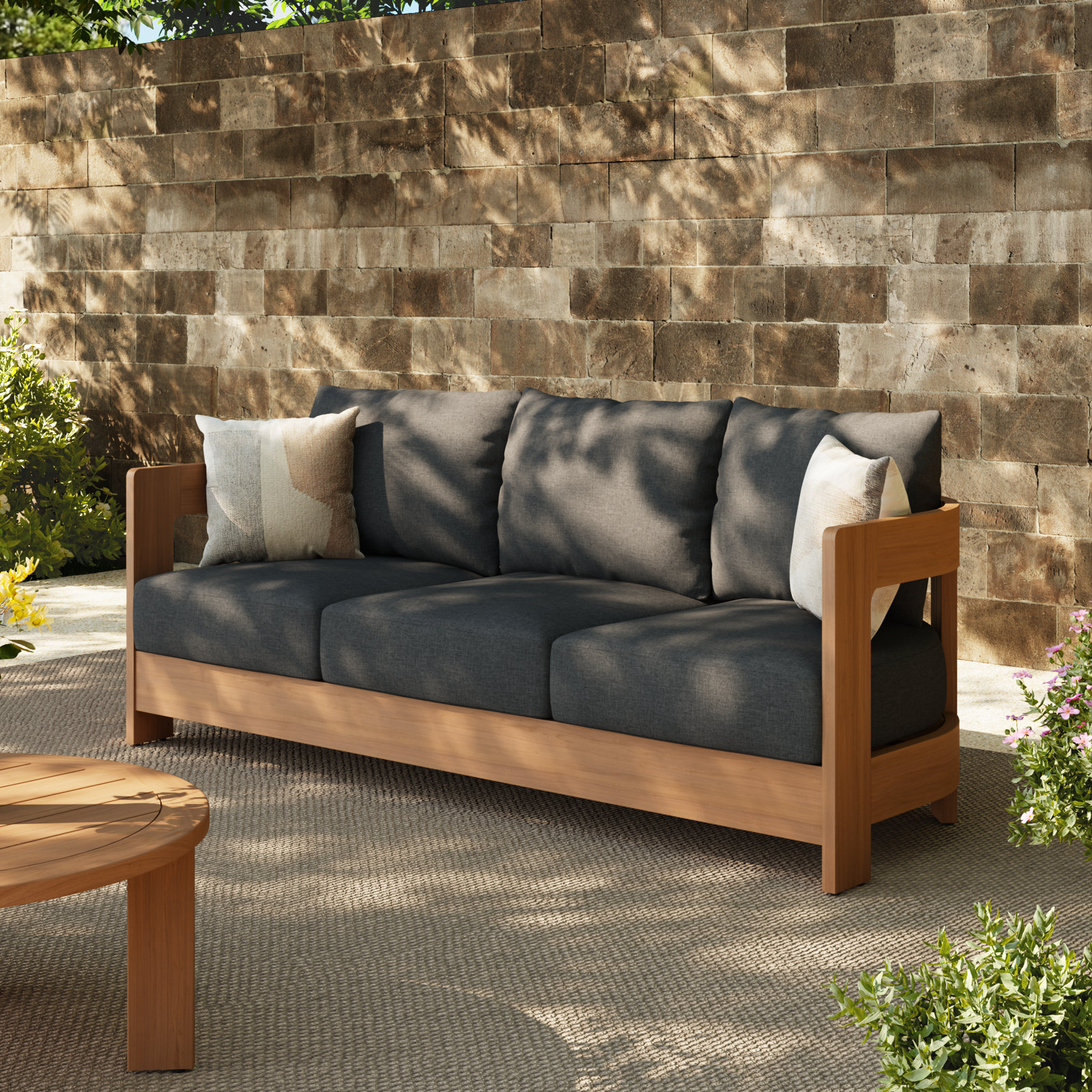 Frances 77" Eucalyptus Patio Sofa, Black