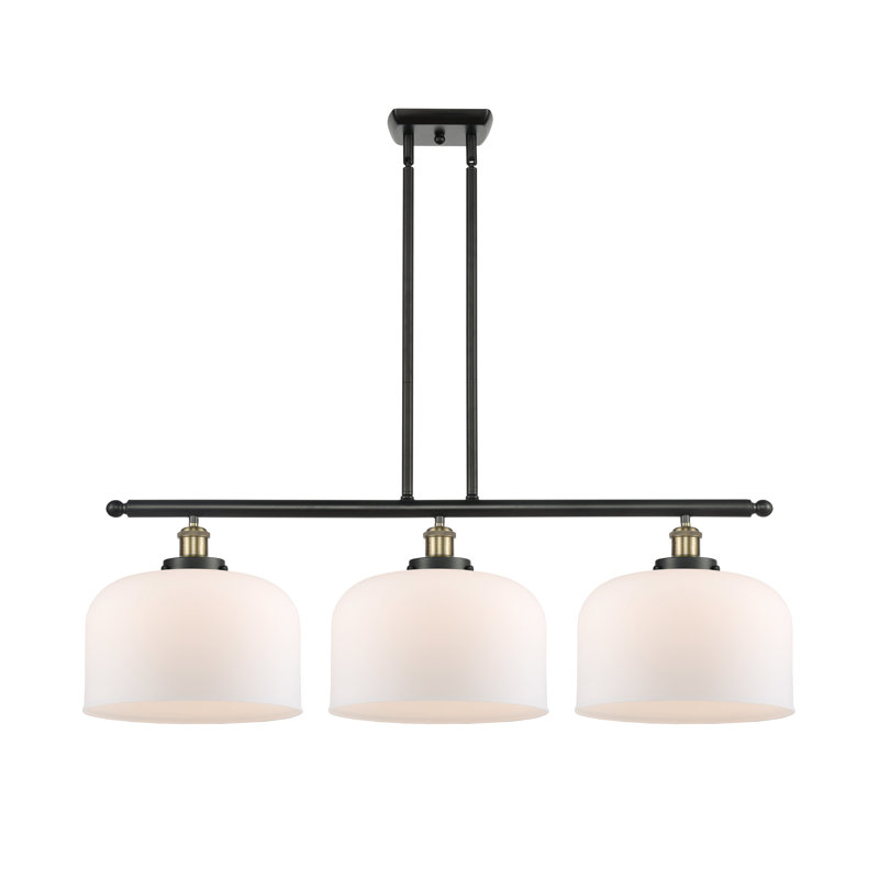 Luminaire suspendu linéaire à 3 lumières pour îlot de cuisine Lattimer, DEL, Laiton antique noir, Blanc mat