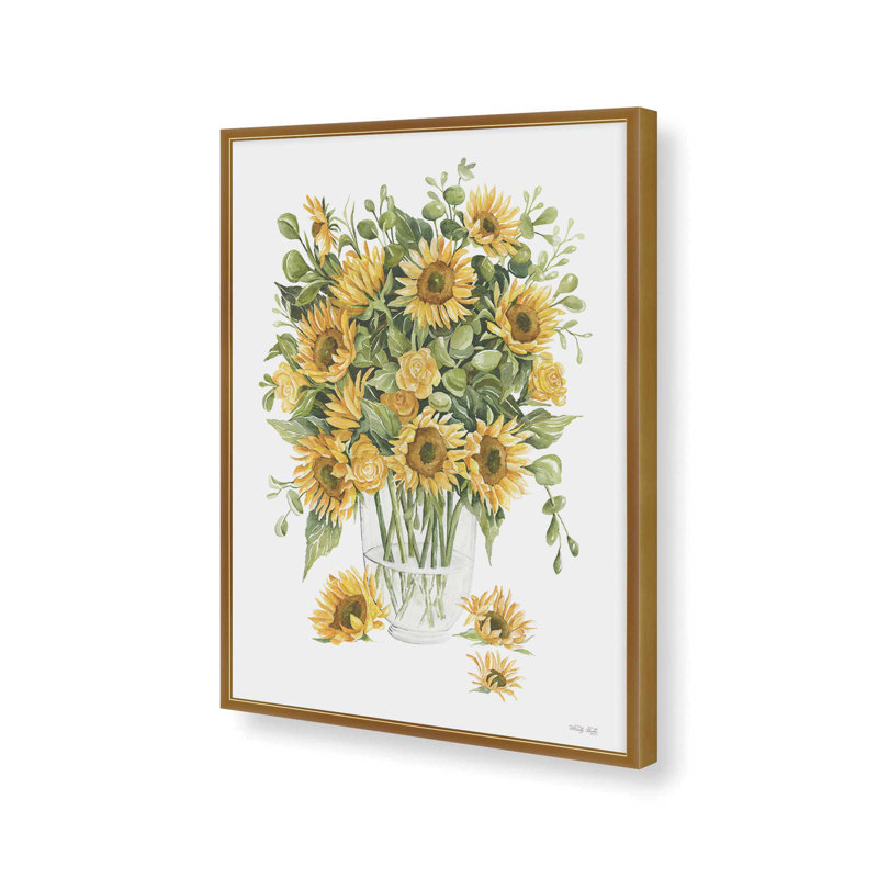 «Sunflowers & Roses» par Cindy Jacobs, reproduction d'art, L 18 po x H 24 po, Impression encadrée, Doré