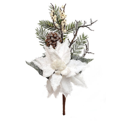 16" Artificial Iced Poinsettia Pine Christmas Picks (Set of 3)
