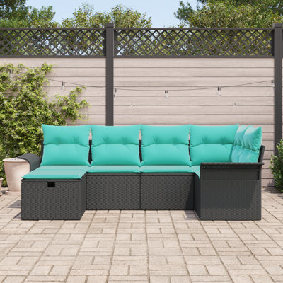 Ensemble de canapés de jardin vidaXL en poly rotin noir et turquoise manuel 6 pièces