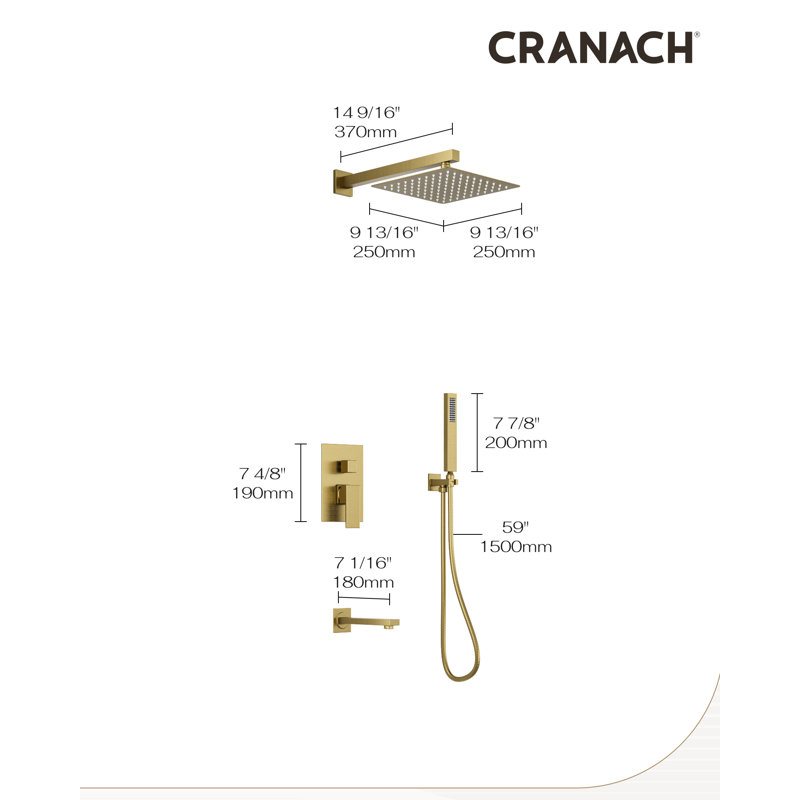 Crozet Pressure Balance Tub and Shower Faucet with 10-inch Square Rain Shower Head in Brushed Gold (Valve Included)