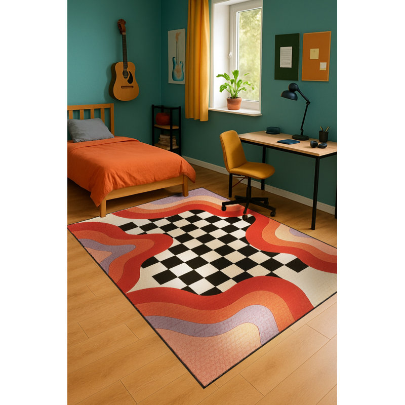 Tapis orange tissé lavable Mosso, 4'11" x 7'7"