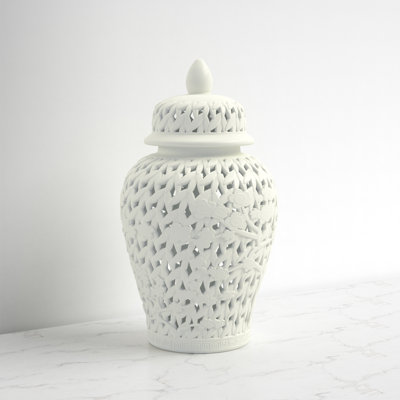 Stoneware Ceramic Jar with Intricate Cutout Design and Removable Lid