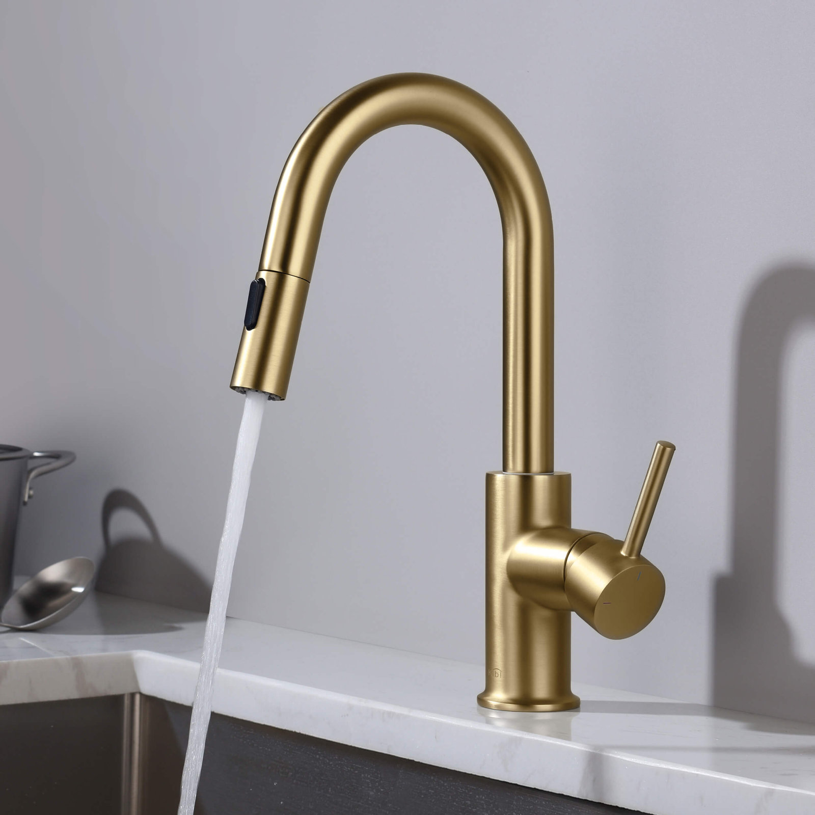 Luxe Pull-Down Kitchen Faucet with Accessories, Brushed Brass