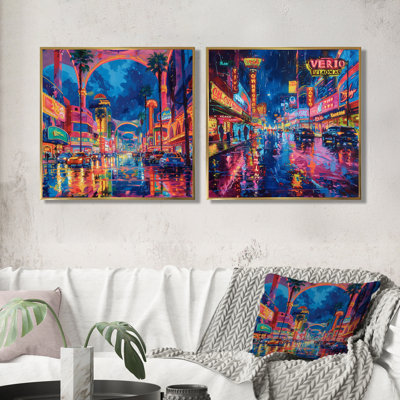 «Pink Blue Vegas Vibes Casinos I» - ensemble d'art mural moderne 2 pièces