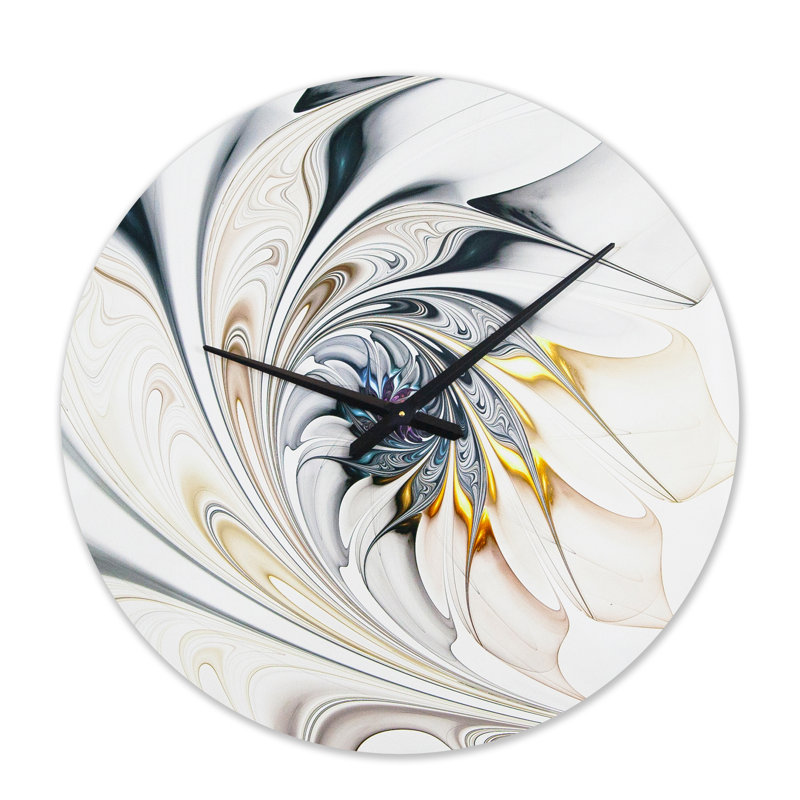 Horloge murale moderne avec art floral blanc brillant Howse, Grand