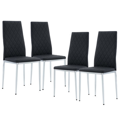 Garrens Modern Faux Leather High Back Dining Chairs with Chrome Metal Legs 