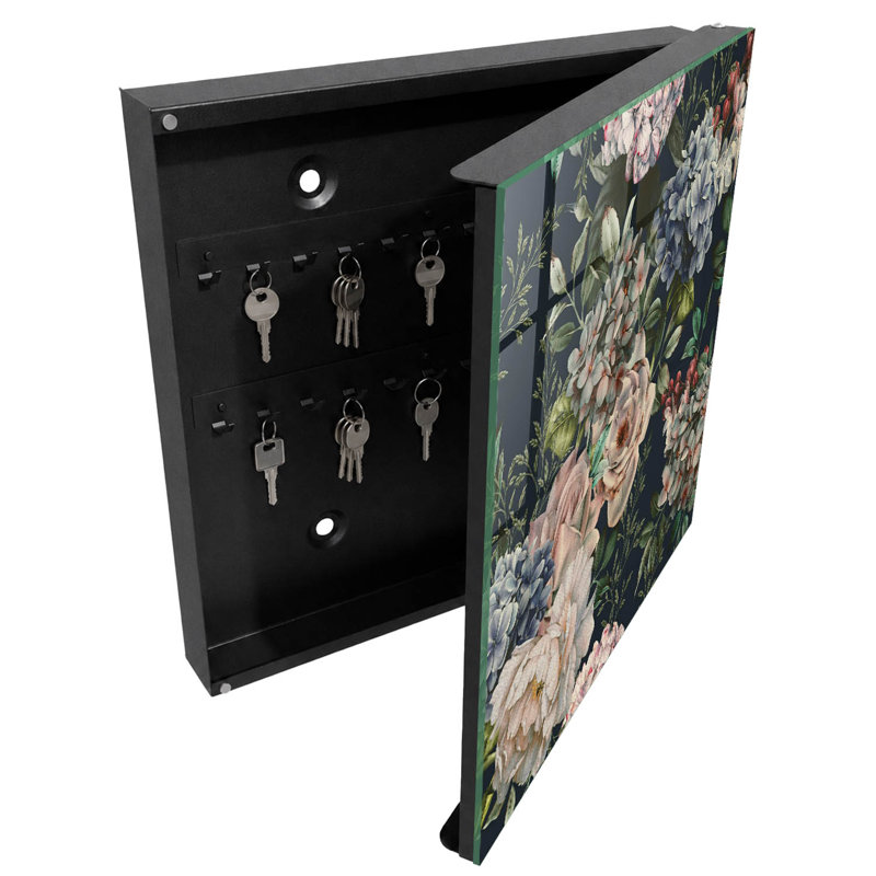 Key cabinet, Opens to the left, 30x30x5, White, Romantic flowers on a dark background, 