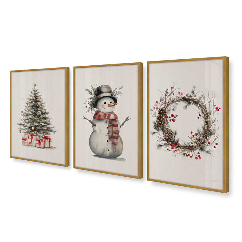 Jolly Little Trio, ensemble de 3 reproductions d'art, H 15,5 po x l 37,5 po, Or poli