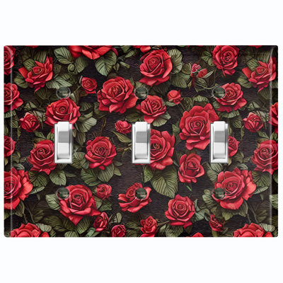 Plaque murale standard à 3 interrupteurs à bascule Red Roses Love Flower