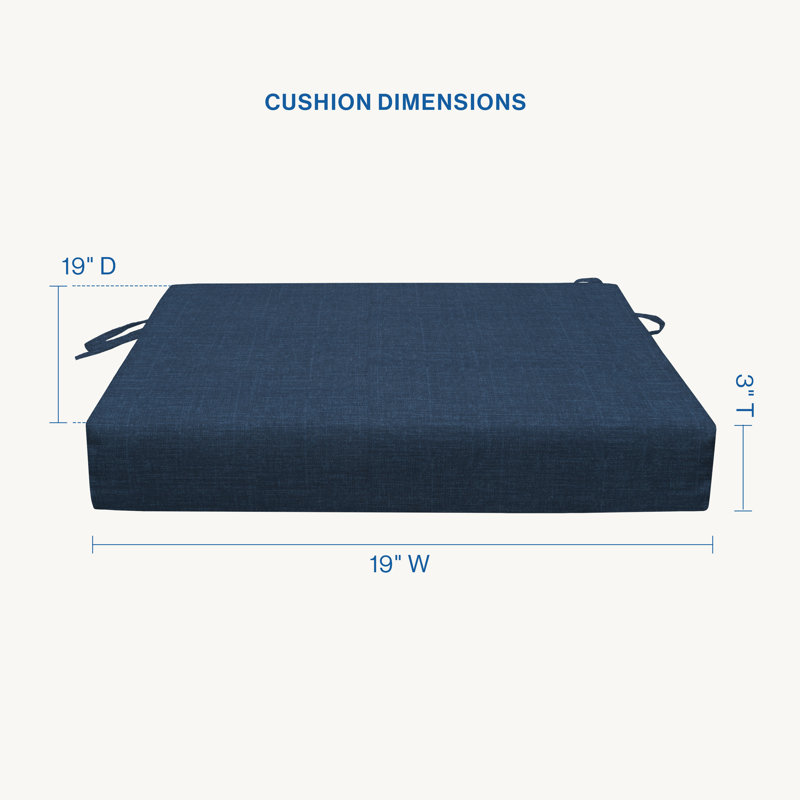 Coussin de siège d'extérieur carré Meridian, H 3 po x l 19 po x P 19 po, Bleu très foncé