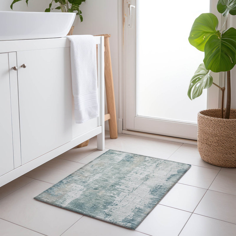 Machine Washable Indoor/Outdoor Claudian ACN1649 Turquoise Rug, Rectangle 1'8" x 2'6"
