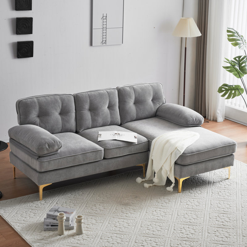 Spacieux canapé en velours confortable en forme de L pour le salon: design moderne et luxueux