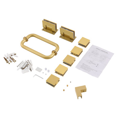 Ensemble d'accessoires de quincaillerie de douche en acier inoxydable comprenant 2 charnières, 2 poignées et 5 pinces de porte dorées