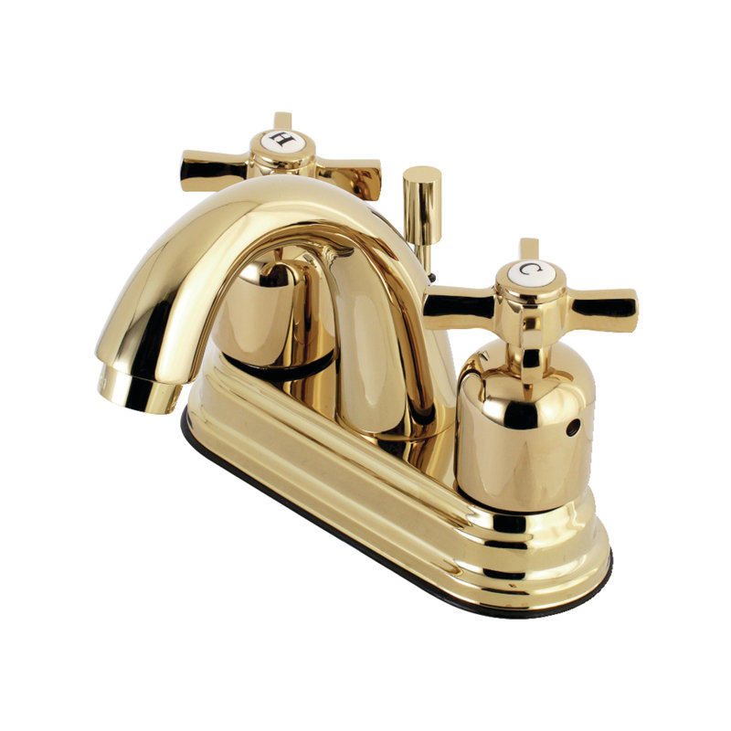 Kingston Brass Millennium Two-Handle 3-Hole Deck Mount 4" Centerset Bathroom Faucet with Plastic Pop-Up, Polished Brass