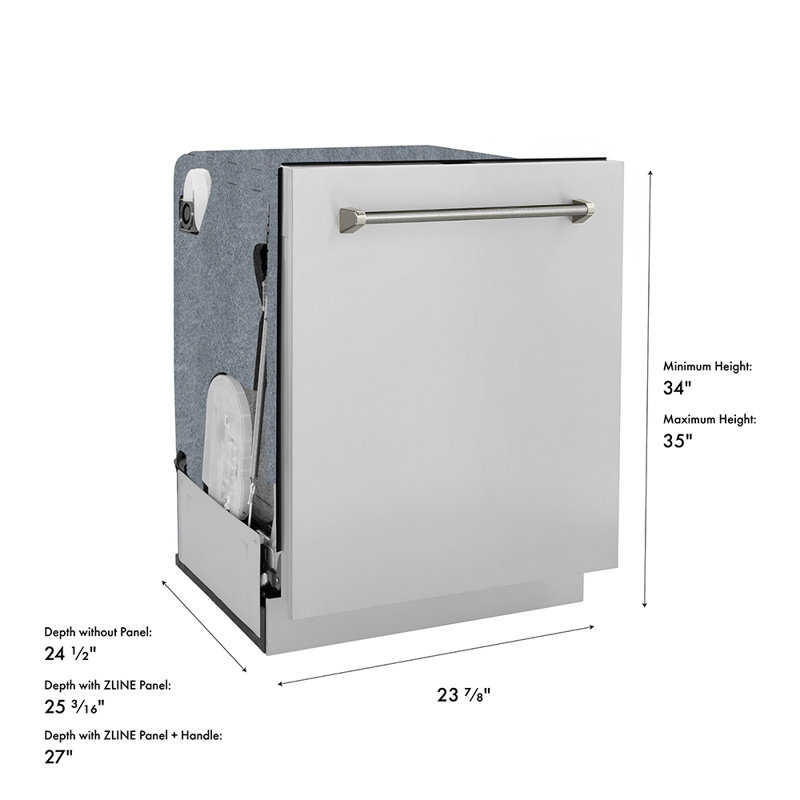 ZLINE Autograph 24 in. Monument 3rd Rack Dishwasher with Champagne Bronze Helix Handle, 45dBa, Nickel