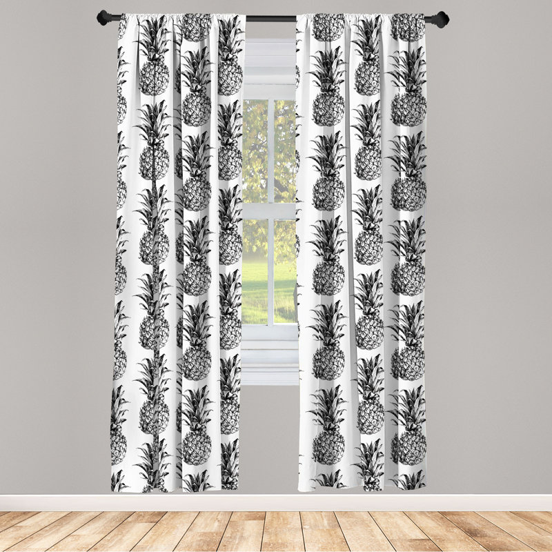 Pineapple 4-Panel Curtains, Vintage Fruit, Black Grey White, 56" W x 95" L