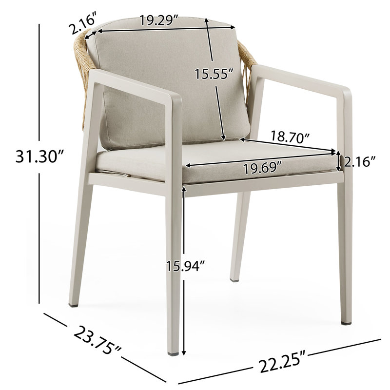 2 pièces Chaises de patio - Structure en fer et fauteuils de salle à manger d'extérieur tressés avec structure imperméable pe détails gris spacieux et confortables
