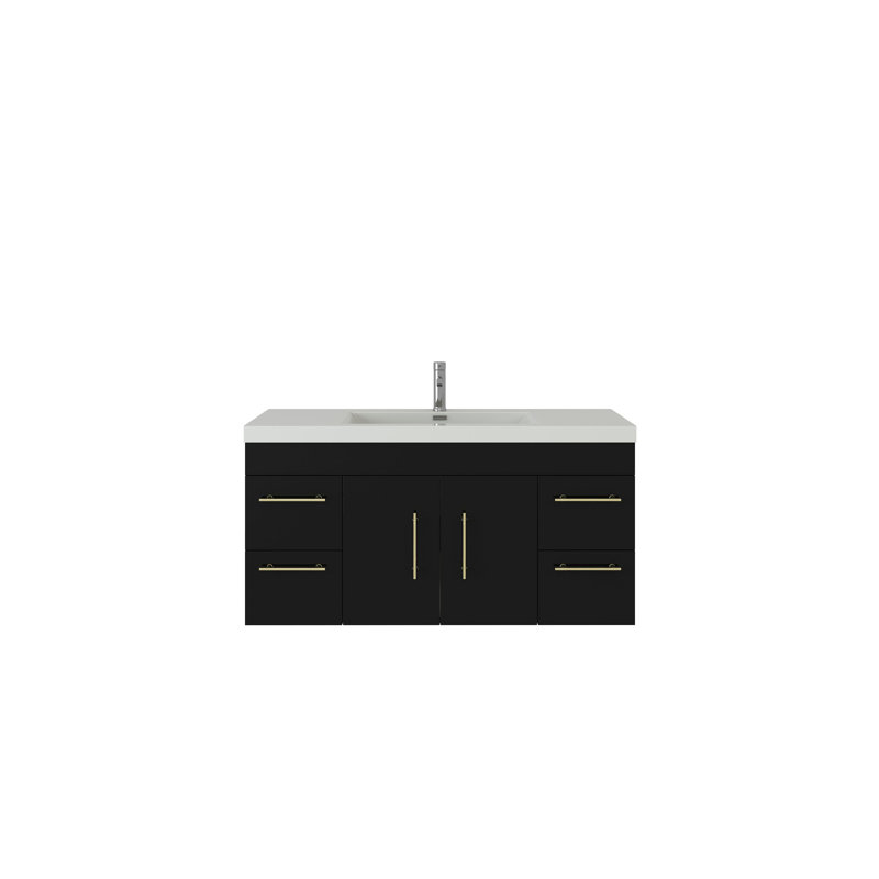 Meuble-lavabo mural simple 47 po Romer, Noir, Or