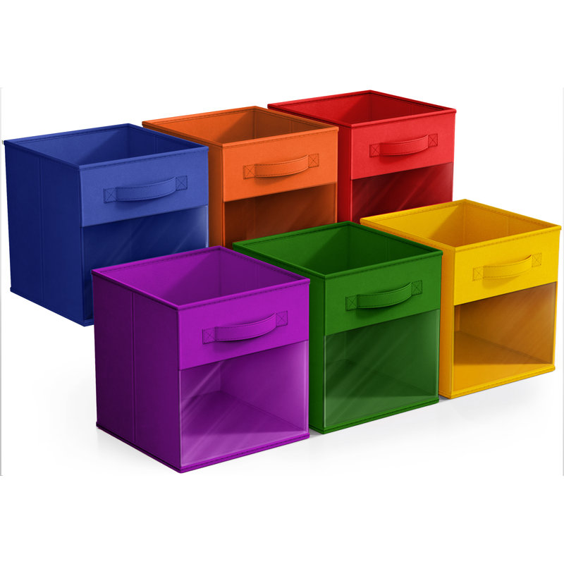 Ensemble de 6 bacs de rangement pliables en tissu de 11 pouces avec fenêtre transparente Sorbus pour ranger vêtements, jouets, livres, tablettes, placards et plus, ensemble de 6, arc-en-ciel