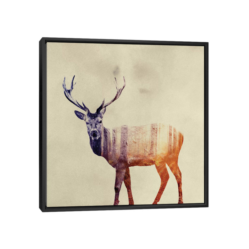 " Deer I " by Andreas Lie, Black Framed Canvas, 12" H x 12" W x 1.5" D