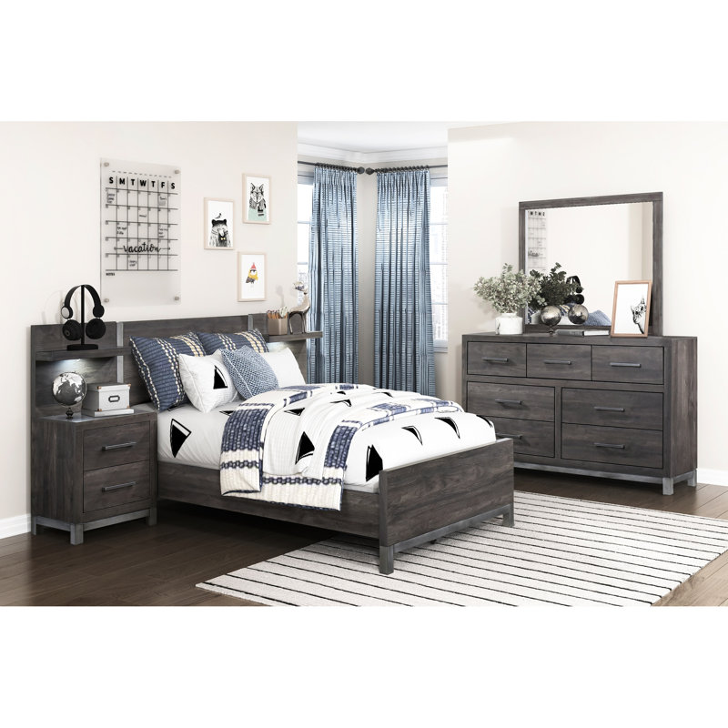 Lit simple moderne avec une silhouette épurée - gris brunâtre et argent antique, matériaux de qualité, base de tête de lit incluse