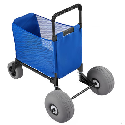 Beach Cart with Large Wheels for Sand, 165 lbs Load Capacity, Heavy Duty Folding Beach Wagon with 12" Balloon Wheels, Storage Bag, 33" to 45" Adjustable Height, Dolly for Camping Fishing Garden