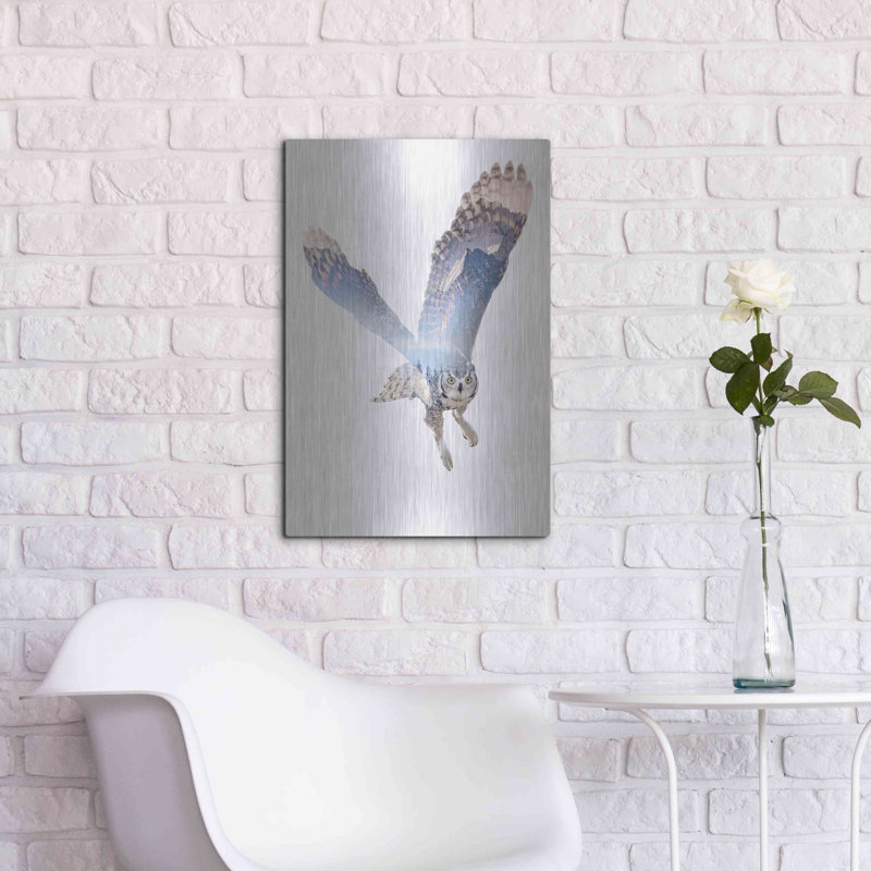 «Snow Owl II» par Clean Nature - reproduction d'art sur métal sans cadre, H 24 po x l 16 po x P 0,13 po