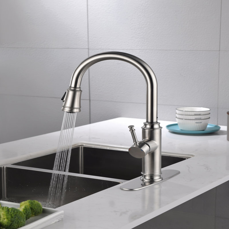 Single Handle High Arc Pull Out Kitchen Faucet,Single Level Stainless Steel Kitchen Sink Faucets With Pull Down Sprayer