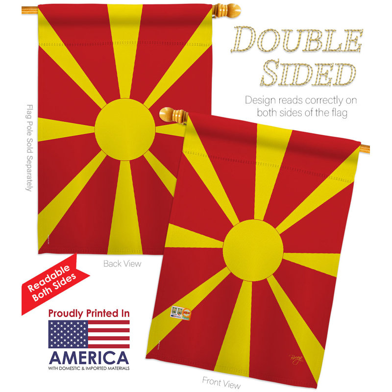 Drapeau de maison en polyester Macédoine à 2 côtés 3 pi 3 po x 2 pi 3 po
