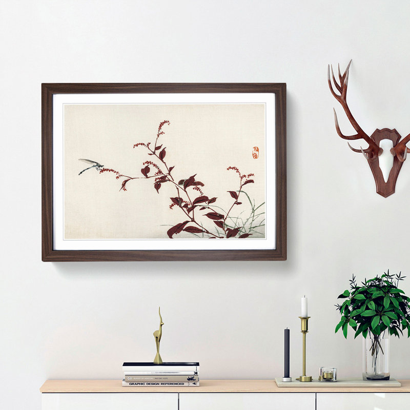 Dragonfly by Kono Bairei - Picture Frame Painting Print, 36cm H x 48cm W x 2cm D, Walnut Framed
