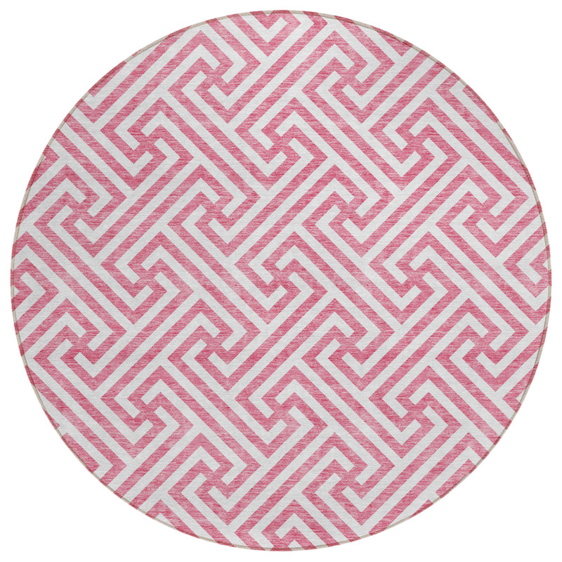 Washable Geometric Indoor / Outdoor Rug, Round 8'
