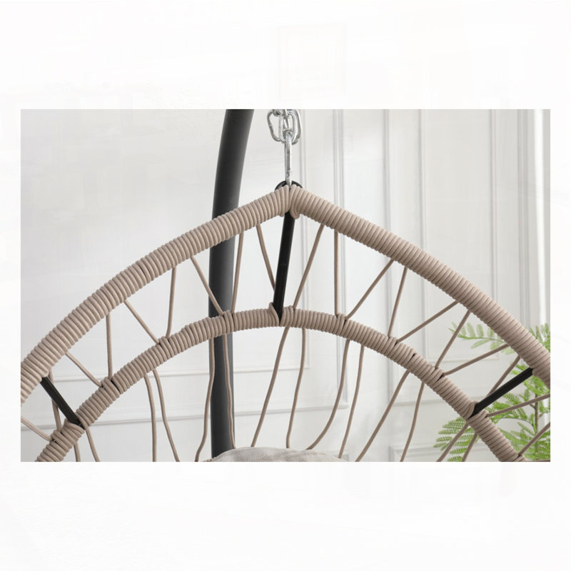 Patio Wicker Swing Egg Chair with Stand, Light Grey, Light Grey, 42.5"