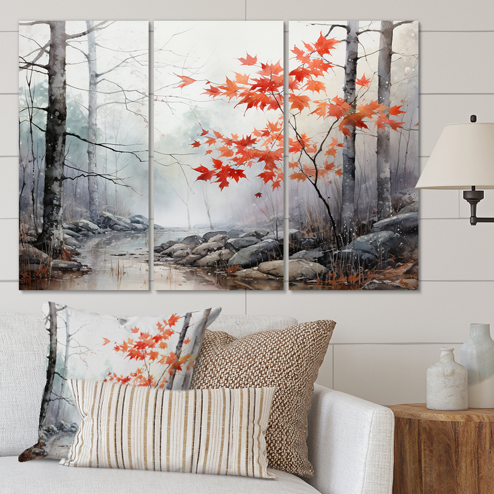Millwood Pines Minimalist Monochrome Red Forest I On Canvas 3 Pieces ...