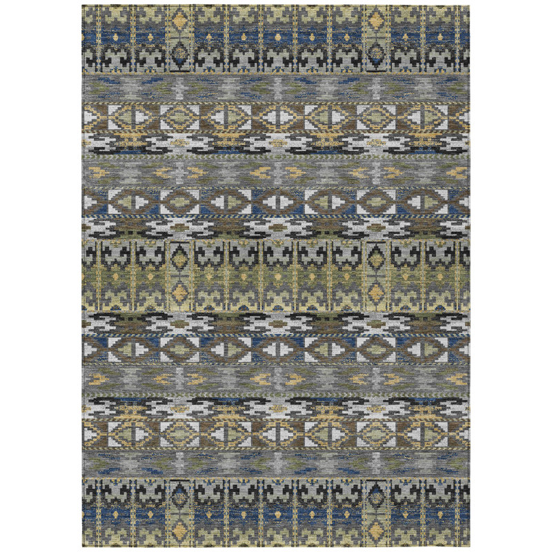 Machine Washable Indoor/Outdoor Chantille ACN2635 Lodge Rug, Gray, 5' x 7'6"