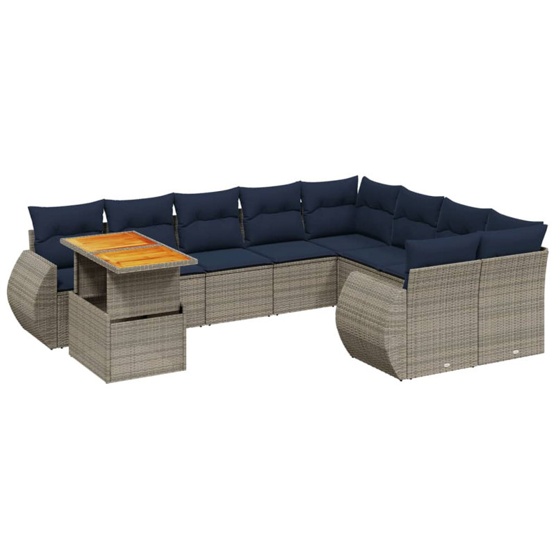  Ensemble de canapé de patio 10 pièces avec coussins en rotin de polyester, Gris, Bleu