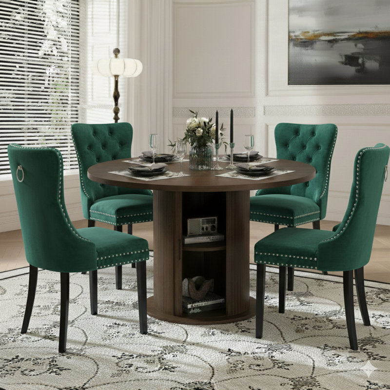 Ensemble de table de salle à manger 5 pièces pour 4 à 6 personnes, Vert / noir