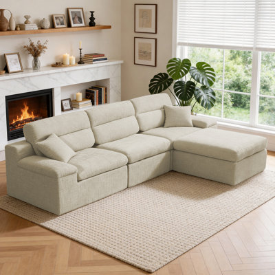 Corner Chaise Sofa With High Backrest,L-Shaped Couch With Slub Chenille Fabric, Compressed High-Density Sponge Cushion, Space-Saving No-Assembly Sofa