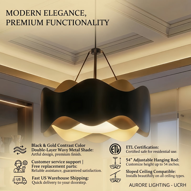 6-Light 24"W Matte Black Modern Drum Chandelier  With Iron Shade For  Bedroom Or Living Room