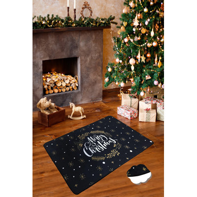Tapis rectangulaire noir / or en polyester tissé à plat 2 pi 7 po x 3 pi 11 po