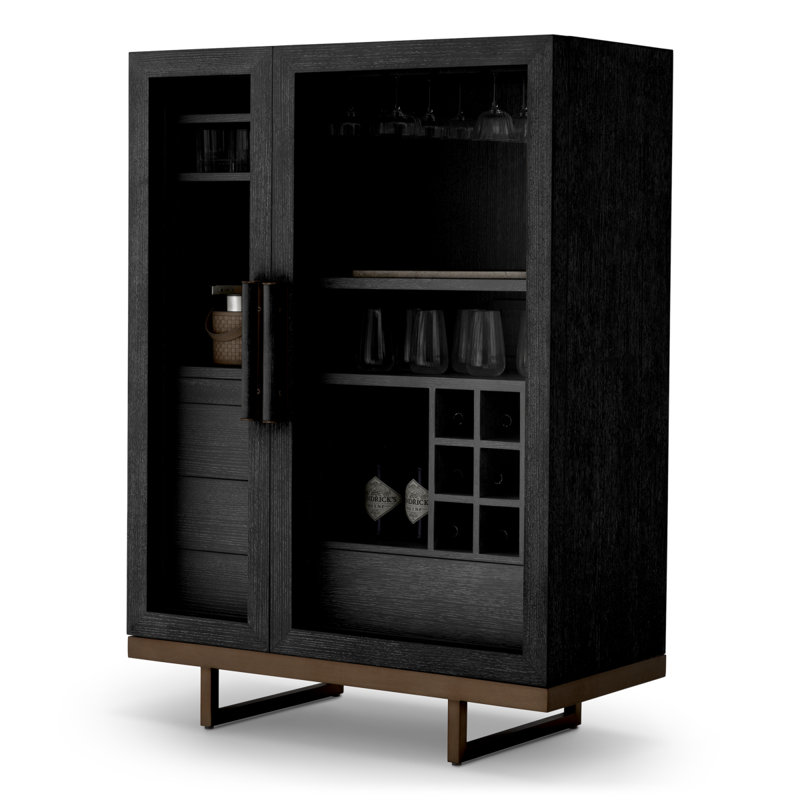 Connaught Solid Wood Bar Cabinet, Charcoal Oak/Bronze