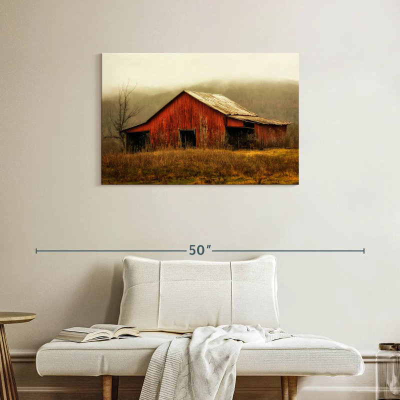 Skylight Barn dans le brouillard, H 24 po x l 36 po