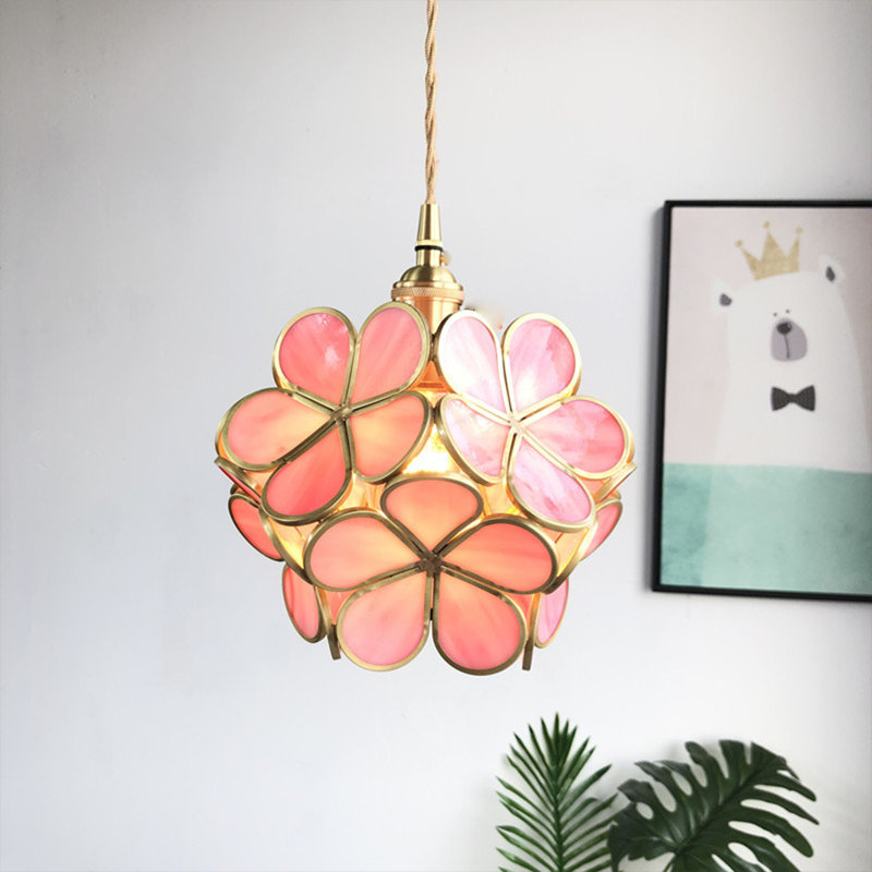Hamiel - Light Brushed Brass Novelty Pendant, Pink