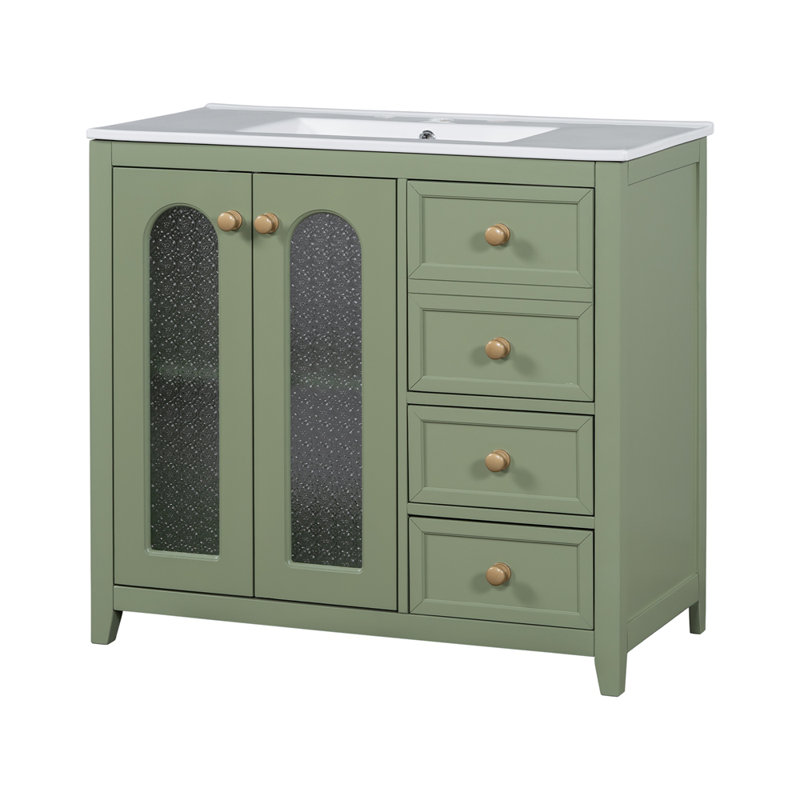 Meuble-lavabo de 36 pouces avec tablettes réglables, Vert