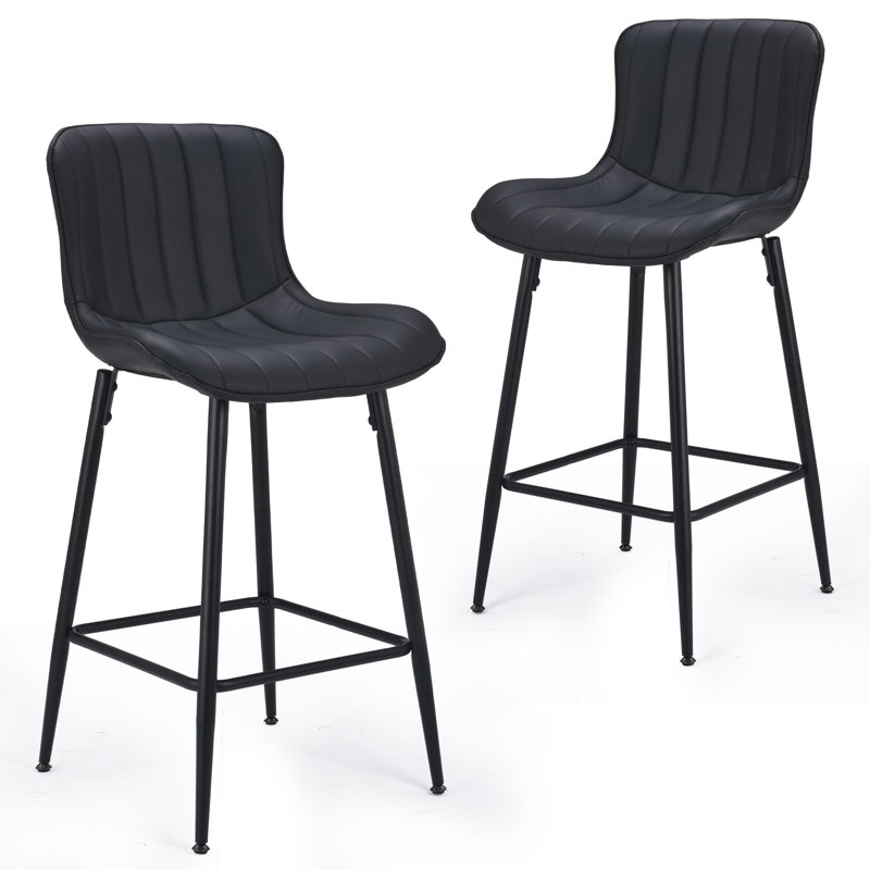 Tabouret de comptoir rembourré 27 po avec structure en métal , Noir, noir, noir, noir